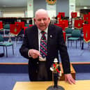 George Latham, a Falklands War veteran, with his treasured statue. The rare statue will be put on display at the Alfred Schools of Military Music at HMNB Portsmouth.