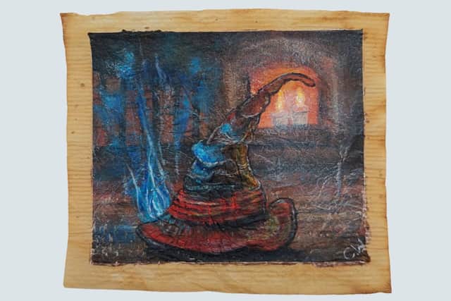 An artist from Waterlooville has captured some iconic scenes from Harry Potter and Lord of the Rings using tea bags and acrylic paint.