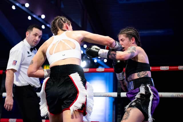 Gosport's Katie Smith lands a long right on Eilish Tierney in her title win last weekend.