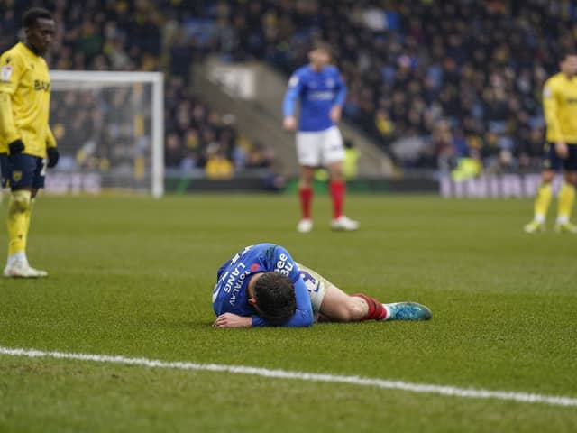 Pompey's Callum Lang was forced off with injury at Oxford United today.