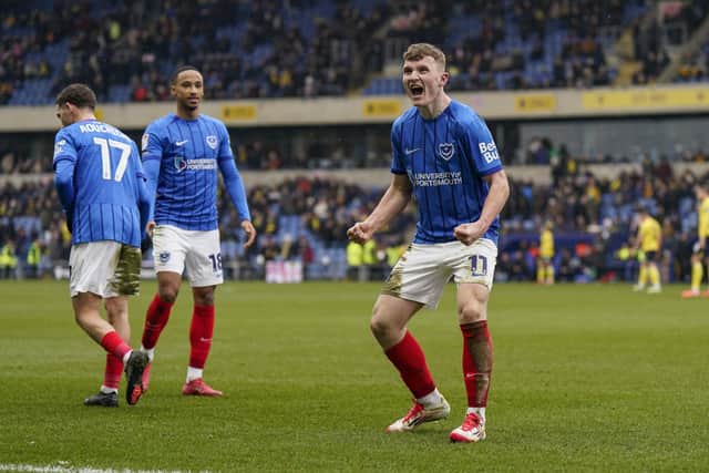 Mark O'Mahony celebrates his goal against Oxford United
