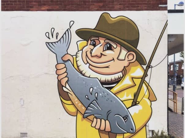 The mural design for Mick's Fishing Tackle shop in Mengham Road, Hayling Island