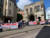 Those against Cemex's quarry plans for Hamble Airfield protested in Winchester ahead of the decision-making Hampshire County Council meeting in May 2024