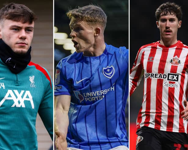 Terry Devlin (c) has to try and displace Liverpool's Conor Bradley (L) and Trai Hume of Sunderland (R) in the Northern Ireland team. 