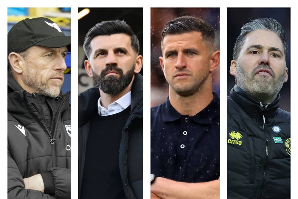 From left to right: Oxford's Gary Rowett, Plymouth's Miron Muslic, Pompey's John Mousinho and QPR's Marti Cifuentes.