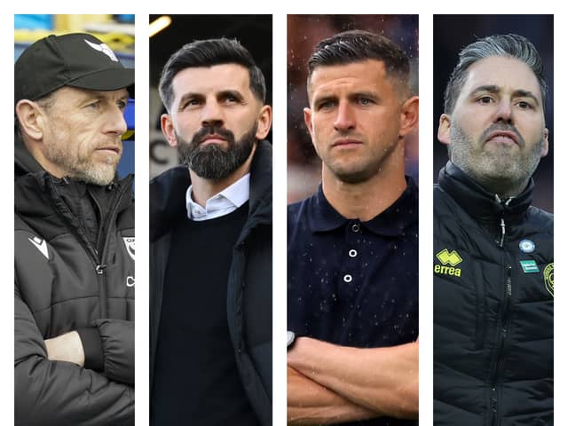 From left to right: Oxford's Gary Rowett, Plymouth's Miron Muslic, Pompey's John Mousinho and QPR's Marti Cifuentes.