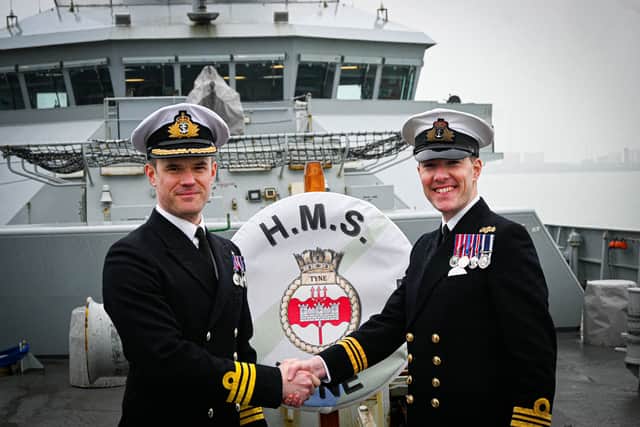 Portsmouth-based Royal Navy ship HMS Tyne has a new Commanding Officer. Lt Cdr Martyn Mayger has replaced Cdr Hugo Floyer.