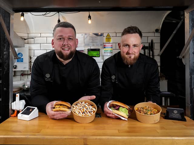 Business owners Jordan Watts and Mike Prowting, right. MJ Fine Foods has a new pitch at Emsworth Sports and Social club

Picture: Chris Moorhouse (150225-31)