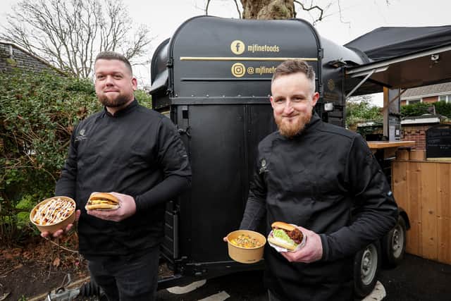 Business owners Jordan Watts and Mike Prowting, right. MJ Fine Foods has a new pitch at Emsworth Sports and Social club
Picture: Chris Moorhouse (150225-28)