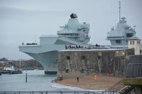 HMS Prince of Wales sails past the Round Tower. Picture date: Monday February 24, 2025. Photo Ben Mitchell/PA Wire
