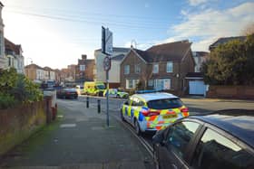 Victoria Road South was closed this afternoon while police investigated a crash between a marked police car and a van.
