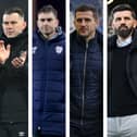 From left to right: Luton’s Matt Bloomfield, Cardiff’s Omer Riza, Pompey’s John Mousinho and Plymouth’s Miron Muslic.
