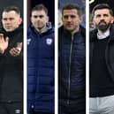 From left to right: Luton’s Matt Bloomfield, Cardiff’s Omer Riza, Pompey’s John Mousinho and Plymouth’s Miron Muslic.

