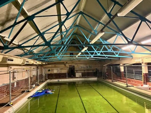 Inside Eastney Swimming Pool before it was drained