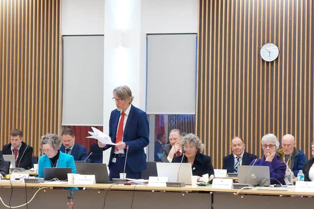 Havant Borough Council leader Phil Munday addressing the budget meeting