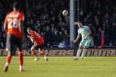 Marlon Pack heads clear a Luton attack in Pompey's 1-0 defeat. Picture: Jason Brown/ProSportsImages