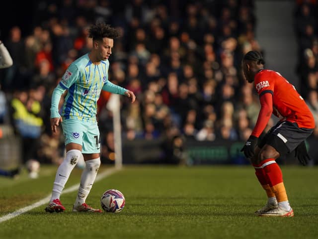 Kaide Gordon made only his second Pompey appearance as John Mousinho's men lost 1-0 at Luton. Picture: Jason Brown/ProSportsImages