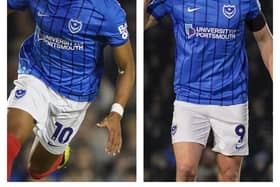 Pompey boss now has the option of pairing Kusini Yengi, left, with Colby Bishop, right, up front. Pic: Jason Brown.