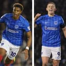 Pompey boss now has the option of pairing Kusini Yengi, left, with Colby Bishop, right, up front. Pic: Jason Brown.