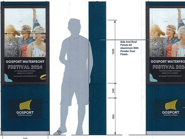 A drawing showing the new double-sided information screens for Gosport