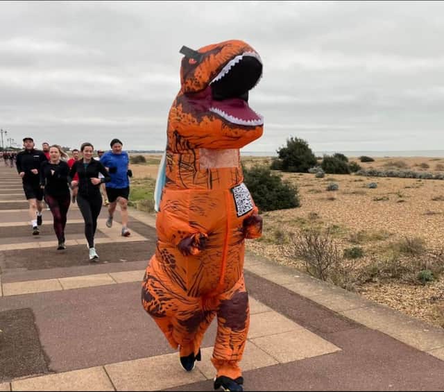 Arnie Delstanche is aiming to beat a world record he set last year when he became the fastest marathon runner in a full-body inflatable costume.