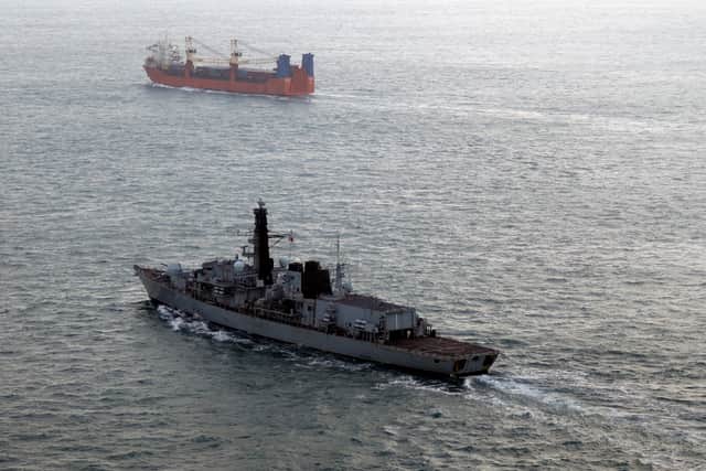 New technologies could be used to protect British waters from various threats. Pictured is HMS Somerset keeping a watchful eye over the Russian corvette Boikiy.