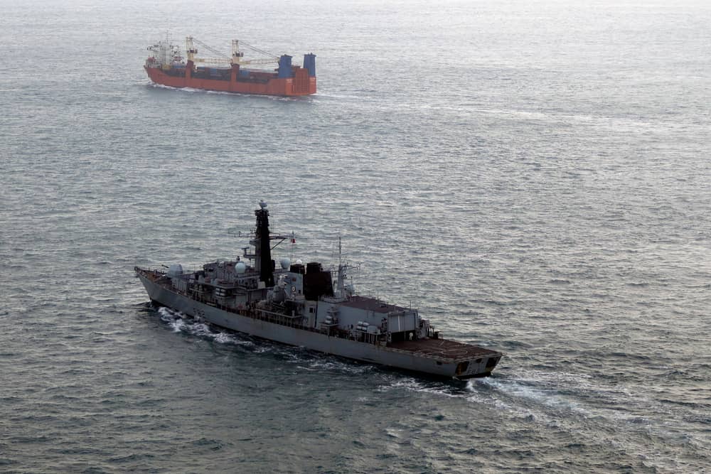 New technologies could be used to protect British waters from various threats. Pictured is HMS Somerset keeping a watchful eye over the Russian corvette Boikiy.
