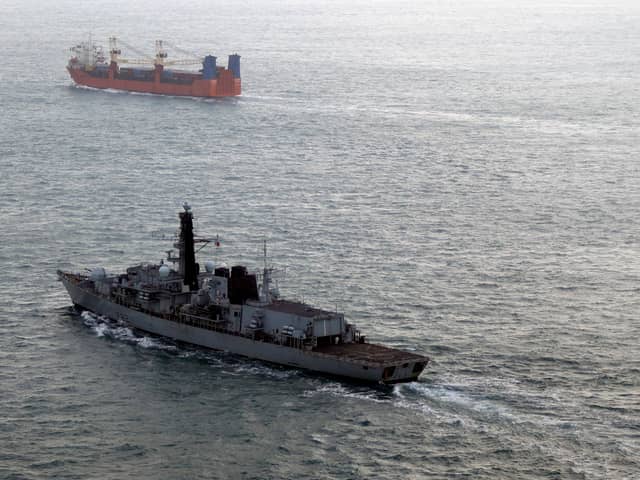 New technologies could be used to protect British waters from various threats. Pictured is HMS Somerset keeping a watchful eye over the Russian corvette Boikiy.