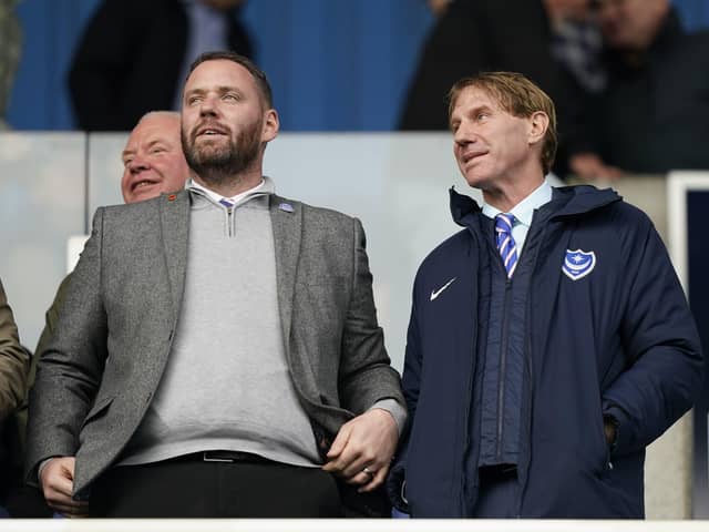 Pompey sporting director Rich Hughes, left, with Blues director Eric Eisner