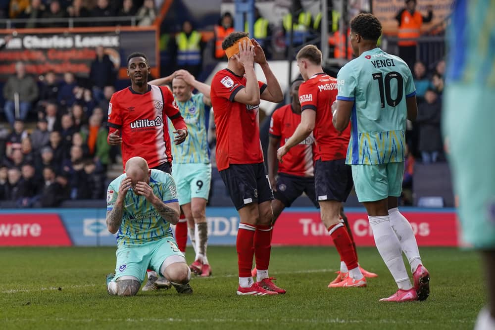 Pompey defender Connor Ogilvie's late miss at Luton could be a big moment in the Championship season. Pic: Jason Brown/ProSportsImages