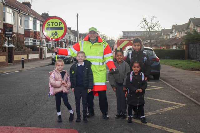 Lollipop man, Dennis Hogger retires after 20 years at Kingston Academy, Northern Parade, Portsmouth on Friday 7th March 2025

Picture: Habibur Rahman