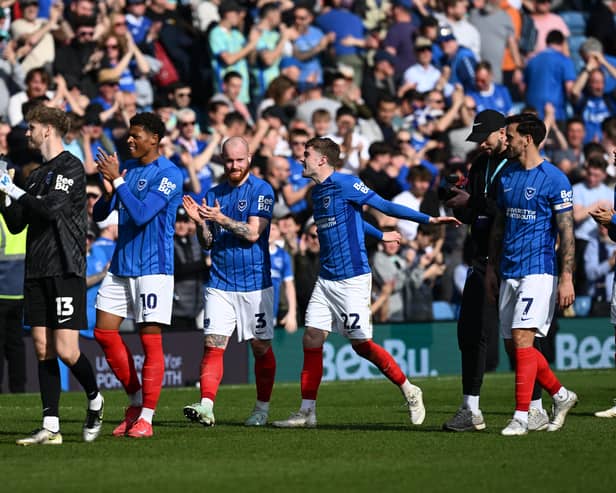 Pompey players salute the fans. Pic: Graham Hunt/ProSportsImages