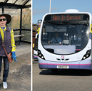 Patricia Clements, left, and a First Hampshire bus at Fareham Bus Station
