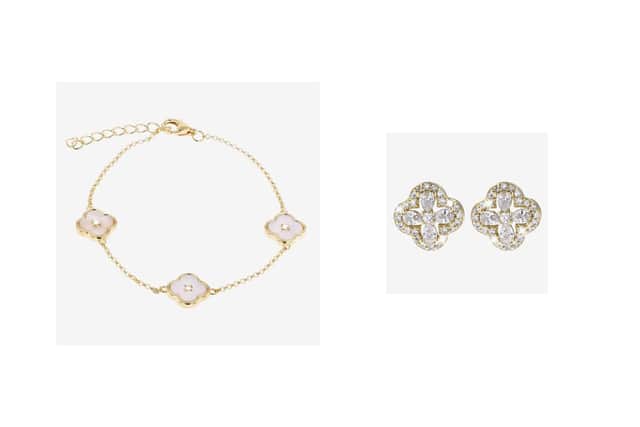 Warren James 18ct Gold Vermeil On Silver Clover Bracelet 4 Leaf Clover Stud Earrings