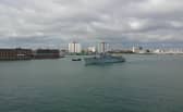 Royal Navy minehunter HMS Ledbury sailing from Portsmouth earlier this morning. She is one of the oldest ships in the fleet.
