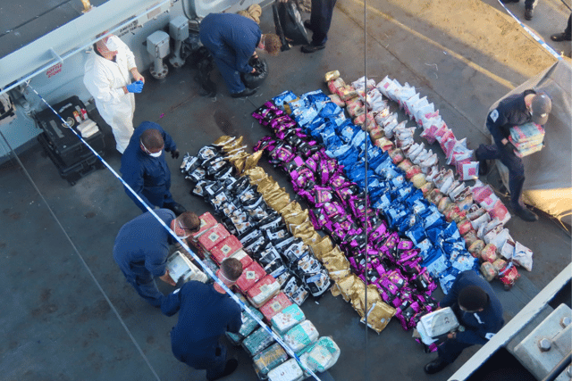 HMS Lancaster, a Royal Navy Type 23 frigate, seized a huge stash of heroin and methamphetamine in the Arabian Sea near Bahrain.
