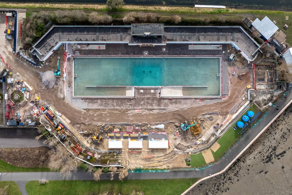 Overhead picture captures the progress made as pool testing is completed.
