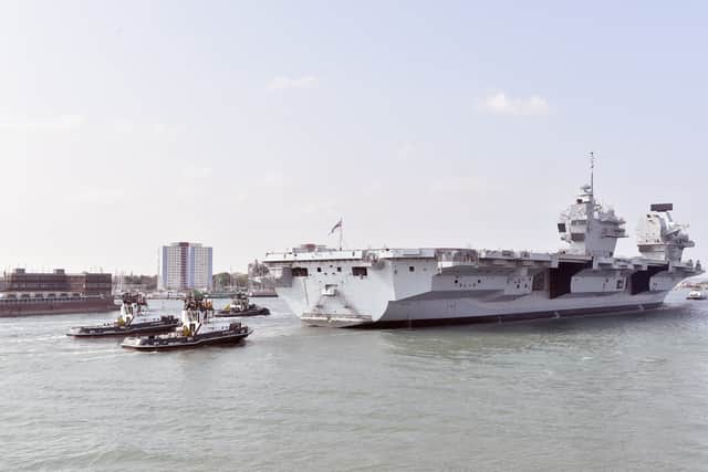 The Times reports that military planners are worried that HMS Prince of Wales "could be attacked" as she travels to the Indo-Pacific region via the Red Sea. She is due to take charge of the UK Carrier Strike Group. Pictured is the carrier returning to Portsmouth on September 20, 2024.