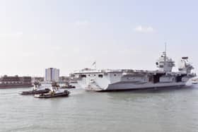 The Times reports that military planners are worried that HMS Prince of Wales "could be attacked" as she travels to the Indo-Pacific region via the Red Sea. She is due to take charge of the UK Carrier Strike Group. Pictured is the carrier returning to Portsmouth on September 20, 2024.