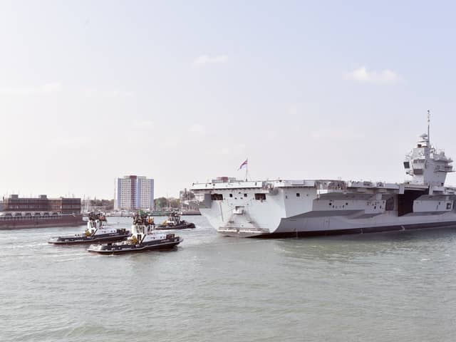 The Times reports that military planners are worried that HMS Prince of Wales "could be attacked" as she travels to the Indo-Pacific region via the Red Sea. She is due to take charge of the UK Carrier Strike Group. Pictured is the carrier returning to Portsmouth on September 20, 2024.