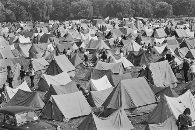 Tents at the National Jazz, Blues and Rock Festival in Reading, UK.