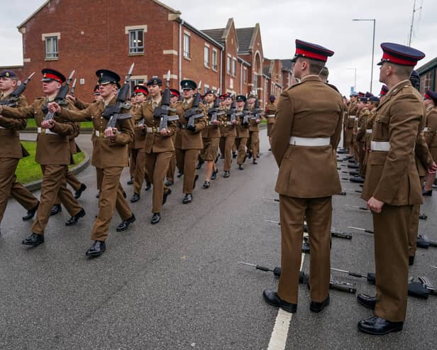 A new Violence Against Women and Girls (VAWG) Taskforce has been created to try and clamp down on criminal sexual behaviour in the armed forces, which has been greeted with criticism by a military lawyer. Pictured are junior soldiers marching in Harrogate before graduation.