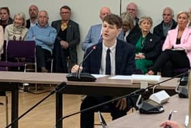 Joseph Adamson speaking at the public meeting where Hampshire County Council voted to keep Stubbington Study Centre open