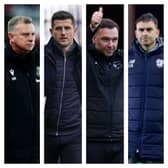 From left to right: Stoke's Mark Robins, Pompey's John Mousinho, Derby's John Eustace and Cardiff's Omer Riza are all in the Championship relegation dogfight.