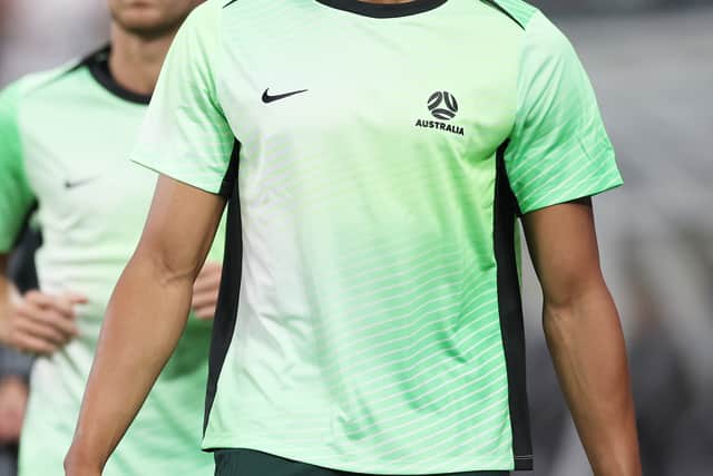 Pompey striker Kusini Yengi with the Socceroos today against Indonesia. (Photo by Matt King/Getty Images)