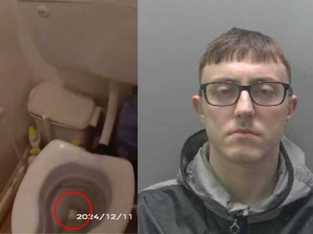Drug dealer caught trying to flush crack cocaine and heroin down the toilet.