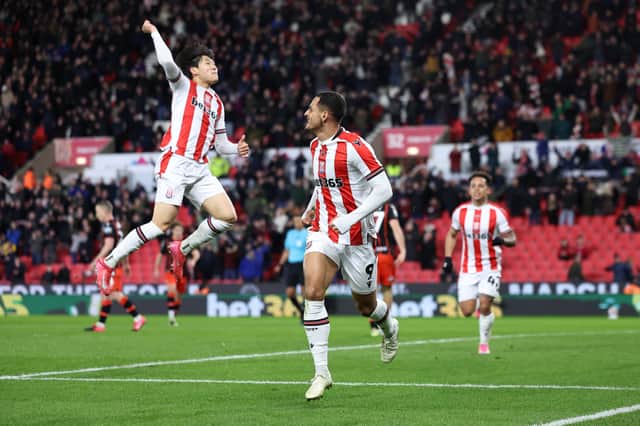 Ali Al-Hamadi celebrates scoring for Stoke against Blackburn this month. Picture: Matt McNulty/Getty Images
