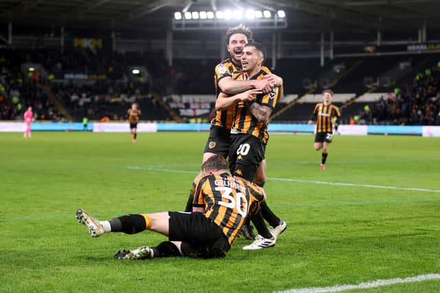Hull's Gustavo Puerta celebrates scoring against Oxford United earlier this month. Picture; George Wood/Getty Images