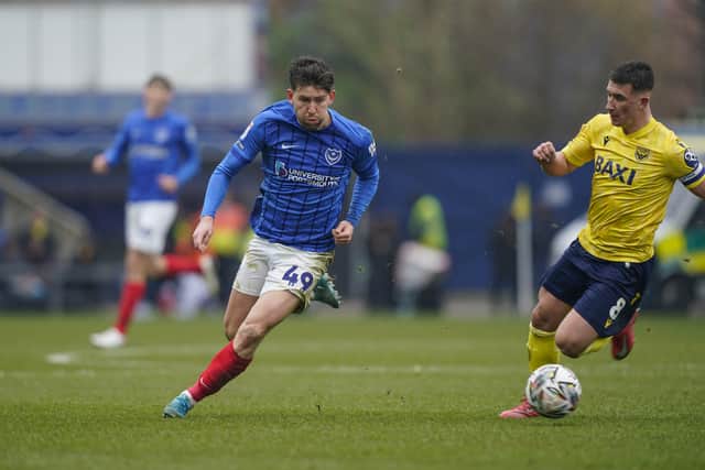 Callum Lang in action for Pompey against Oxford United before pulling up with a hamstring tear