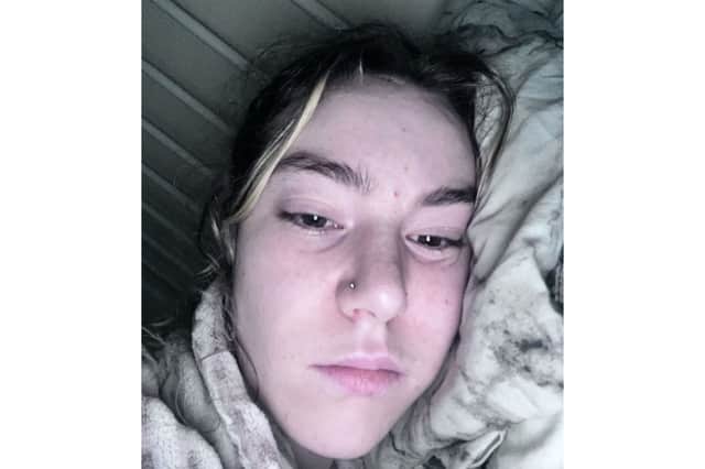 Paige Collins unwell in bed due to her bladder problems 